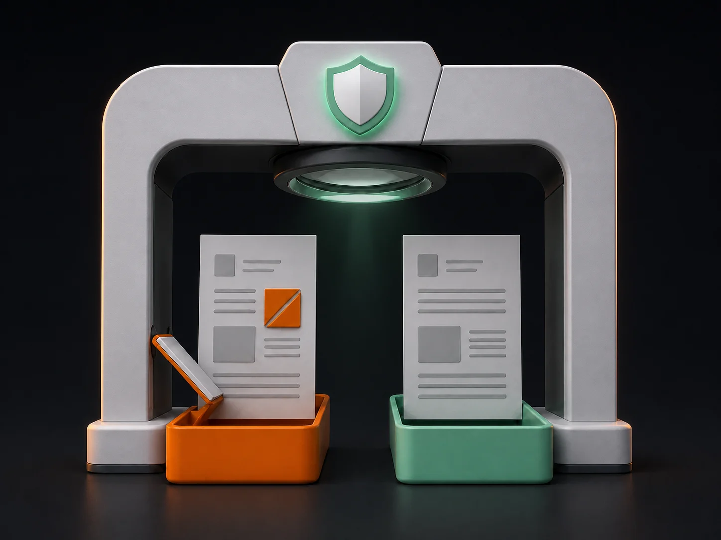 A quality-control scanner separating an incorrect record from a verified record